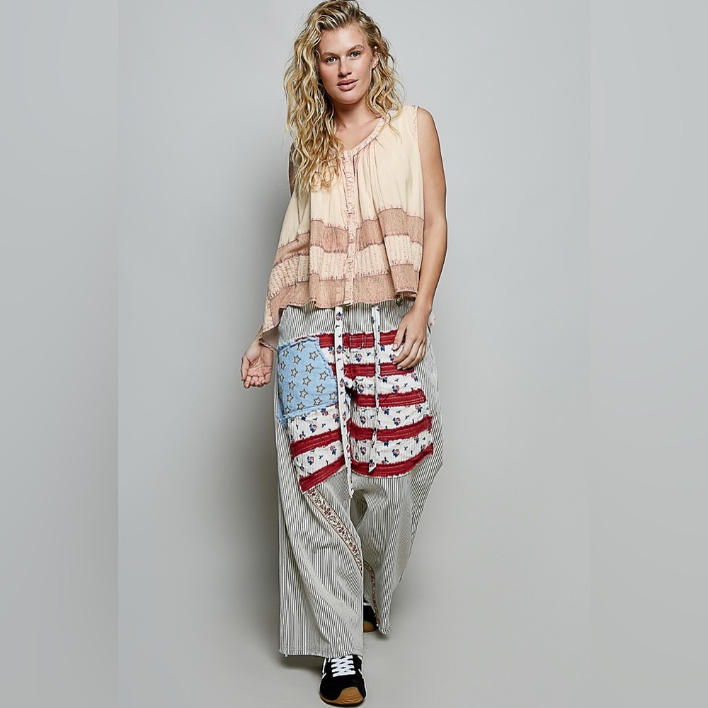 POL Button Down Round Neck Tank with Crochet Contrast🆕Blush/Lt. Pink